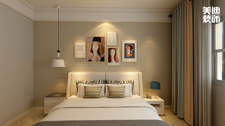 澳海瀾庭月亮灣110㎡北歐風(fēng)裝修案例效果圖-臥室