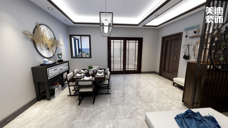 御文臺(tái)133㎡新中式風(fēng)裝修案例效果圖-客廳