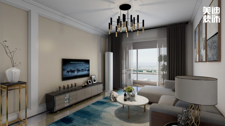 中鐵西江悅108㎡現(xiàn)代風(fēng)裝修案例效果圖-客廳