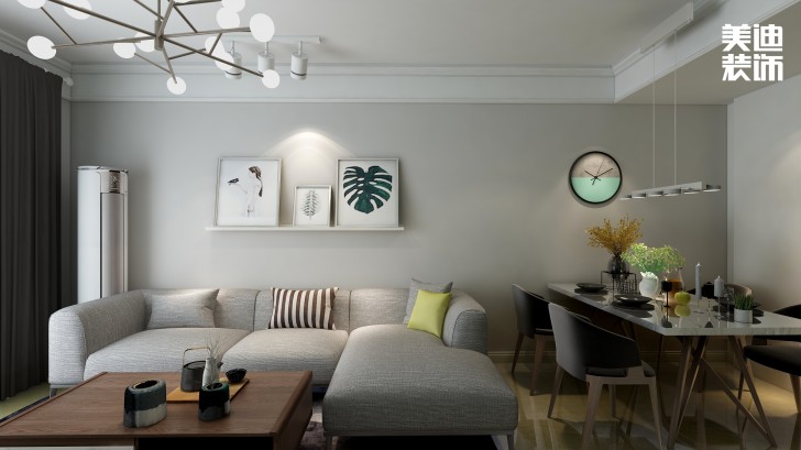 澳海瀾庭月亮灣110㎡北歐風(fēng)裝修案例效果圖-客廳