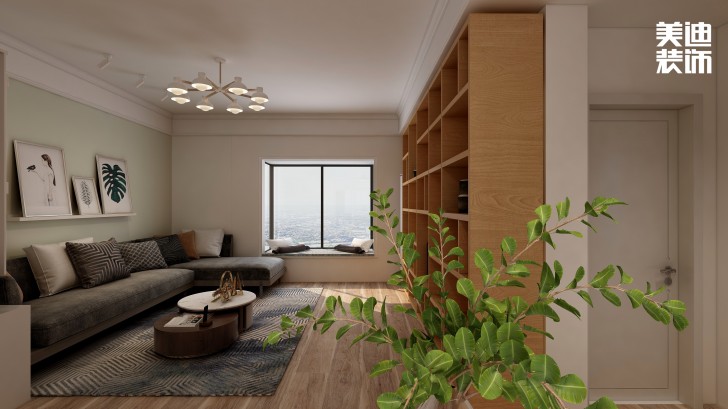 濱湖嘉苑75㎡自然風裝修案例效果圖-客廳