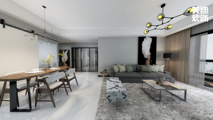 五礦-沁園金城100㎡簡約風(fēng)裝修案例效果圖-客廳