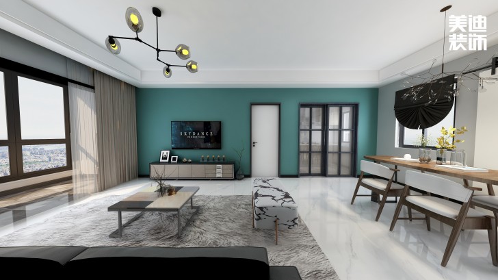 五礦-沁園金城100㎡簡約風(fēng)裝修案例效果圖-客廳