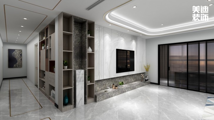 湘林小區(qū)180㎡現(xiàn)代風裝修案例效果圖-客廳