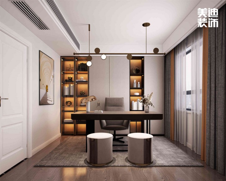 明昇壹城112㎡現(xiàn)代輕奢風裝修案例效果圖-書房