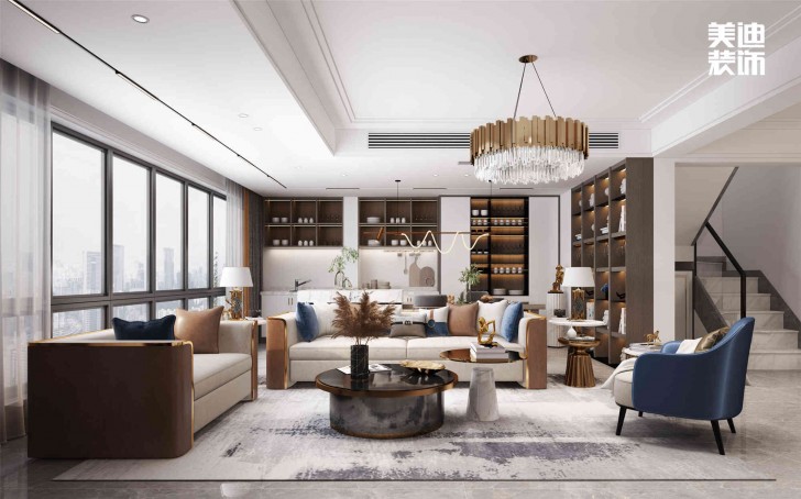 明昇壹城112㎡現(xiàn)代輕奢風裝修案例效果圖-客廳