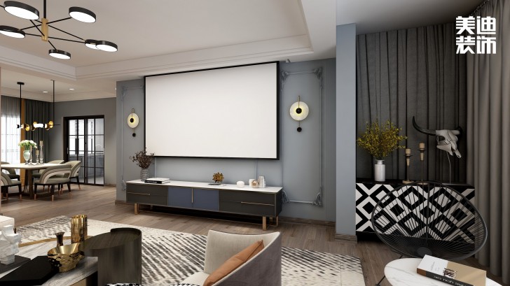 永宏萬家里180㎡混搭風(fēng)格裝修案例效果圖-客廳