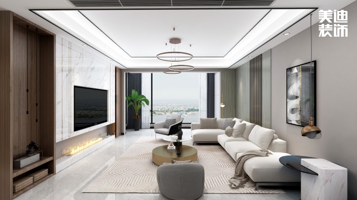 永宏萬家里160㎡現(xiàn)代輕奢風(fēng)格裝修案例效果圖-客廳