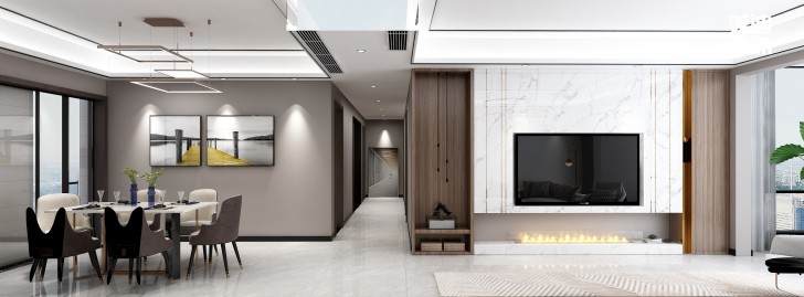 永宏萬家里160㎡現(xiàn)代輕奢風(fēng)格裝修案例效果圖-客廳