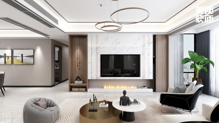 永宏萬家里160㎡現(xiàn)代輕奢風(fēng)格裝修案例效果圖-客廳