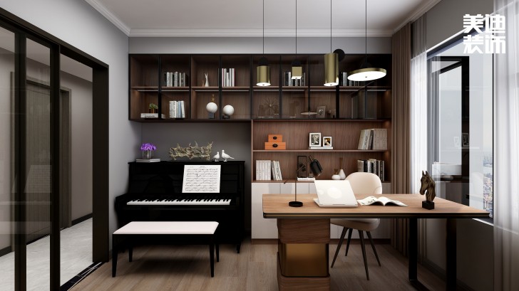 永宏萬家里160㎡現(xiàn)代輕奢風(fēng)格裝修案例效果圖-書房