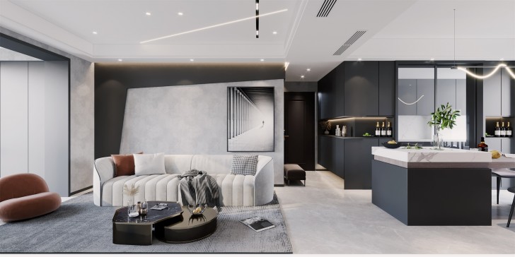 長沙裝修公司美迪裝飾-明昇壹城140平米現(xiàn)代風格造價30萬	