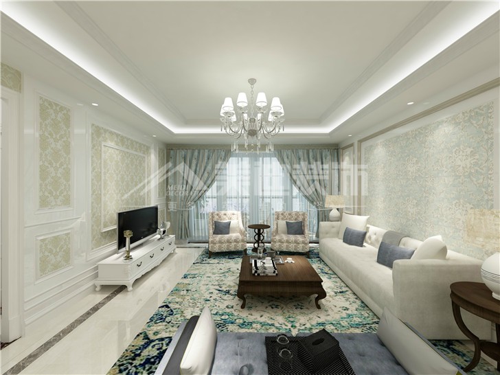 海德公園135平簡歐風裝修案例圖—客廳