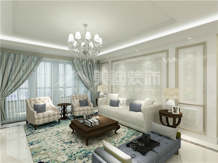 海德公園135平簡歐風裝修案例圖—客廳