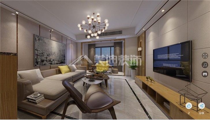 保利香檳國(guó)際111平現(xiàn)代風(fēng)裝修案例圖—客廳