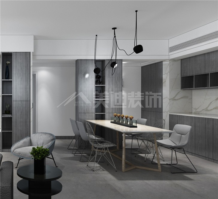 八方小區(qū)124平后現代風裝修案例圖—餐廳