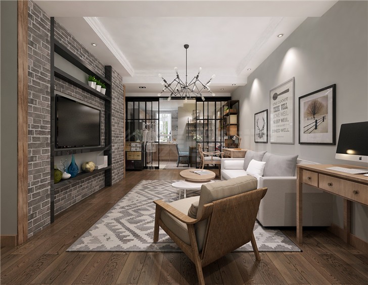 中房瑞致國(guó)際88平工業(yè)風(fēng)裝修案例圖—客廳