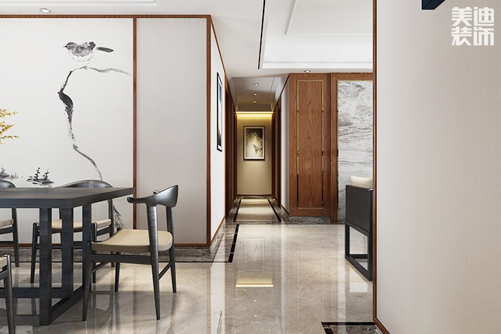 德景園130平新中式裝修案例圖--過(guò)道