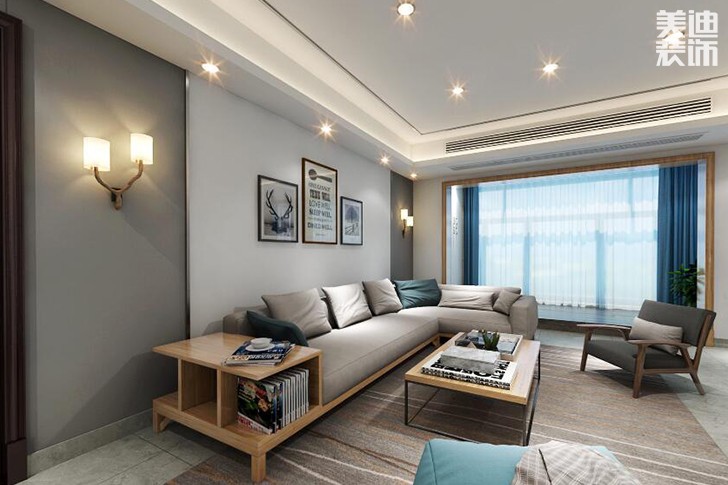 格林星城140平北歐風(fēng)裝修案例實拍圖--客廳